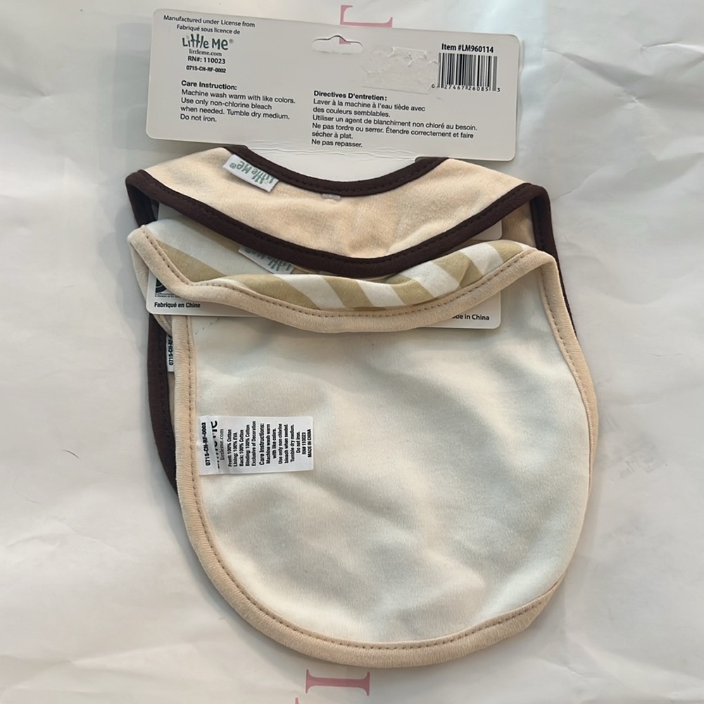 Little Me Cream and Brown Monkey Bib Set - Picture 5 of 5
